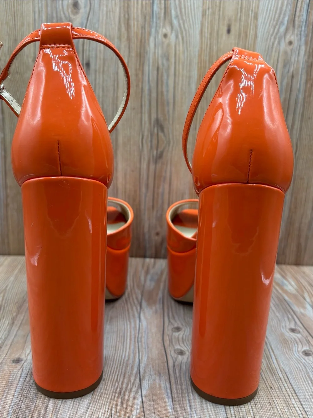 Sam Edelman Womens Kori Patent Ankle Strap Platform Orange Sandals Size 7.5